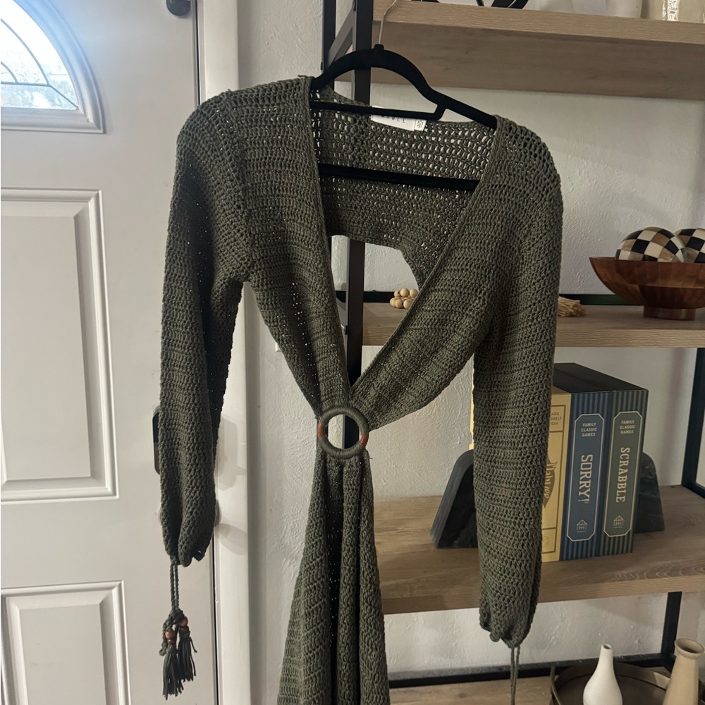 MARBLE Olive Knit Cardigan with Belt